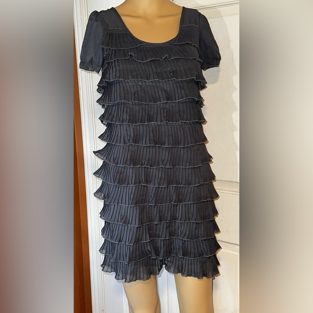 NWT Cache Cache Tiered Ruffle Mini Dress Gray Size XS